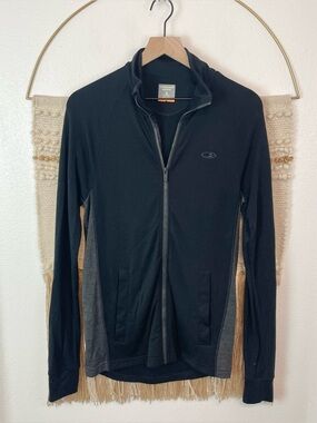 Icebreaker Men's Black Full-Zip Sweater Jacket with Gray Side Panels S